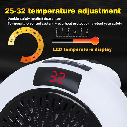 Portable Electric PTC Ceramic Heater — Mini Hot Air Fan for Home, Desktop, or Wall Mount Winter Heating