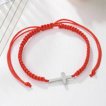 Adjustable Stainless Steel Cross Bracelet with Handwoven Colored Cord – Unisex Couple Friendship Jewelry