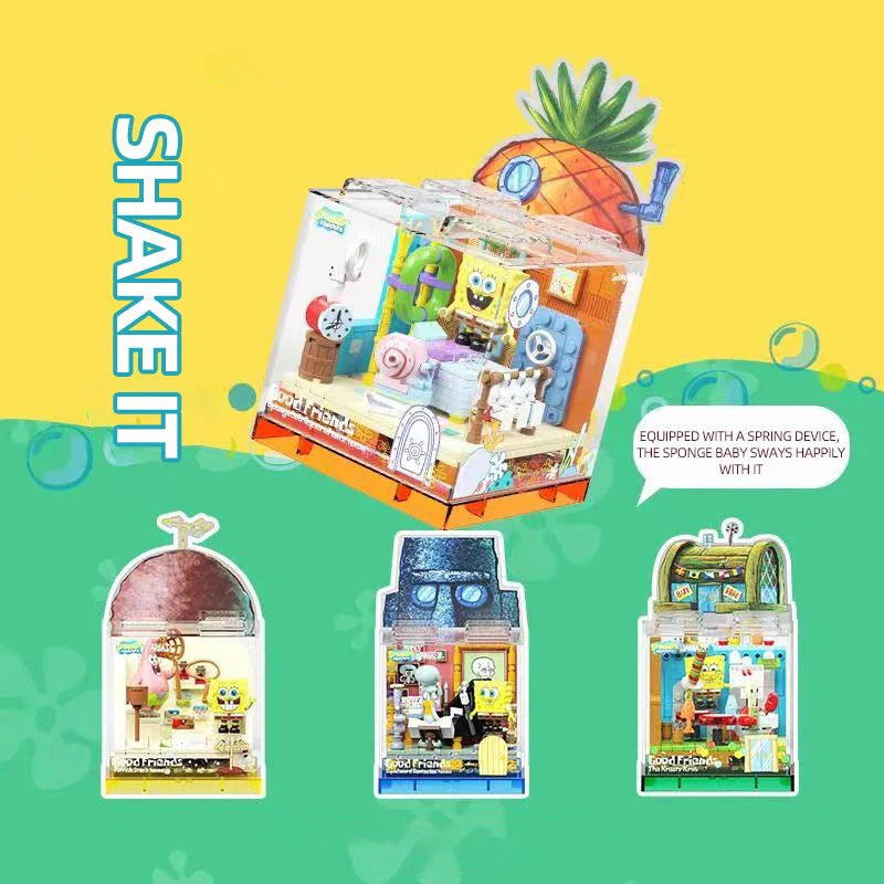 Spongebob Building Blocks Set — Patrick Star, Krusty Krab & Squidward Tentacles Desktop Model Toy for Kids & Gifts