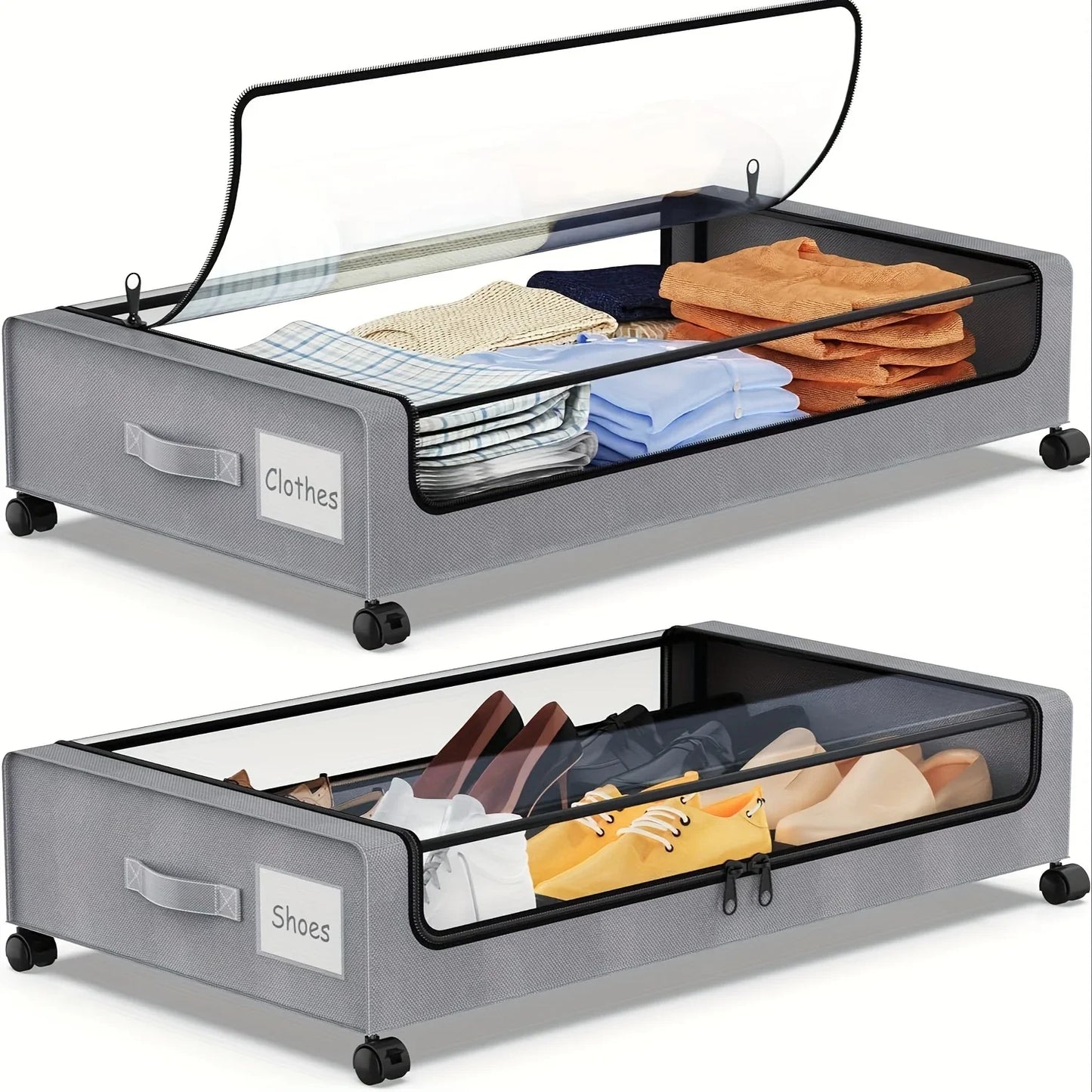 Underbed Storage Lockers with Wheels & Lids – Space-Saving Pull-Out Containers for Shoes & Clothes, Ideal for Dorm Bedrooms