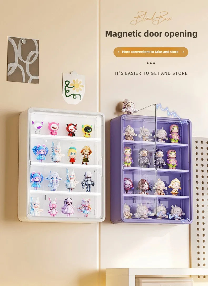 Wall-Mounted Doll Blind Box Storage Rack – Magnetic Suction Figurine Display Cabinet, Dustproof Handheld Box for Collectibles
