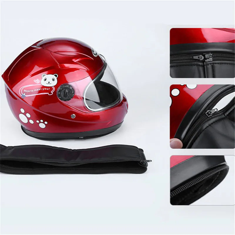 New Cute Children’s Full Face Helmet – Safety Bike & Motorcycle Helmet for Kids, Adjustable for Outdoor Sports, Four Seasons Protection