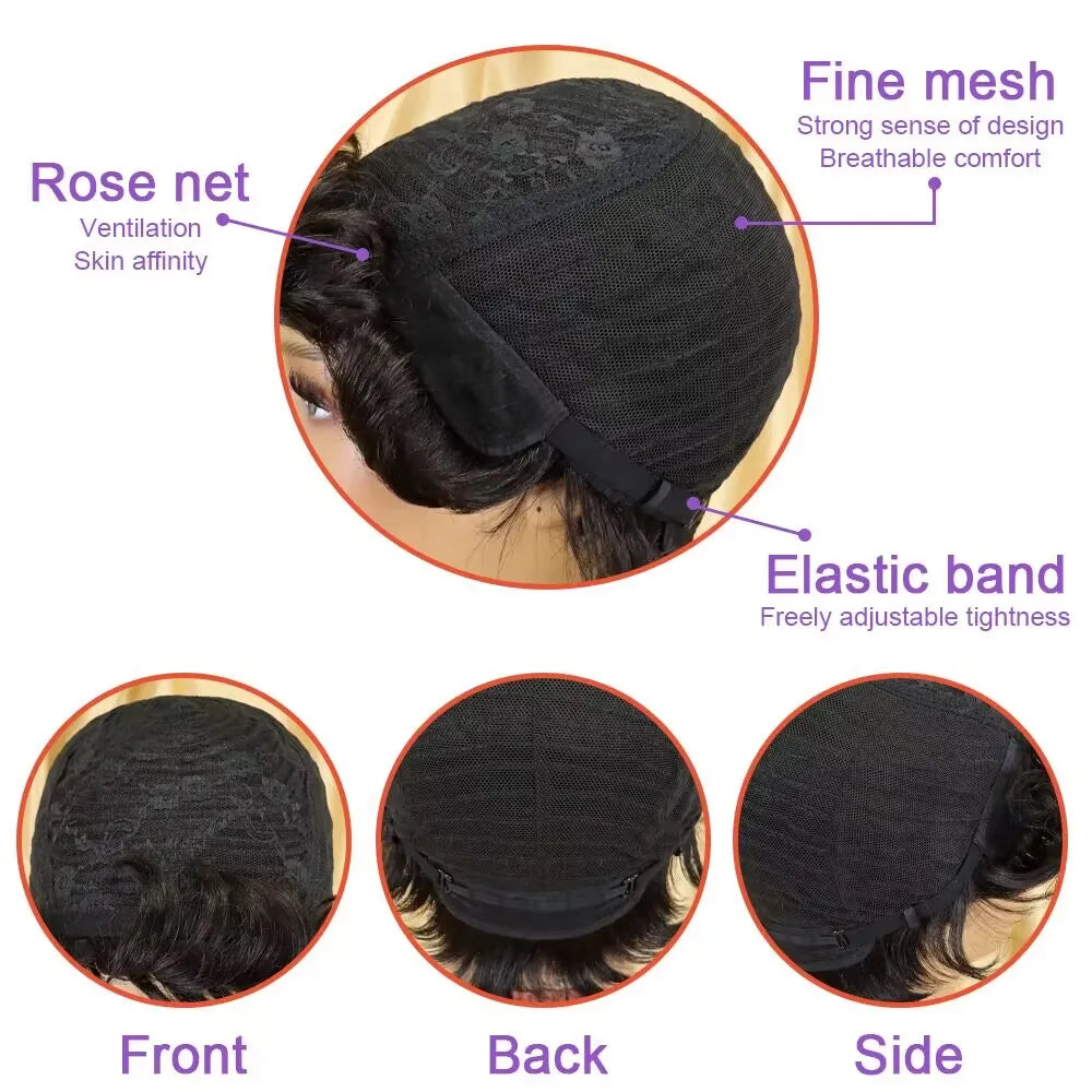 Short Afro Kinky Curly Human Hair Wig - Pixie Cut Full Machine-Made Wig for Women