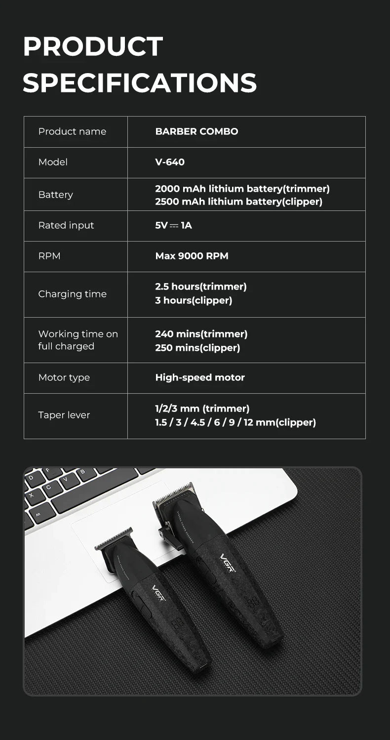 VGR V-640 Hair Trimmer – Professional Electric Hair Clipper, 9000 RPM Metal Trimmer for Men, Barber Hair Cutting Machine