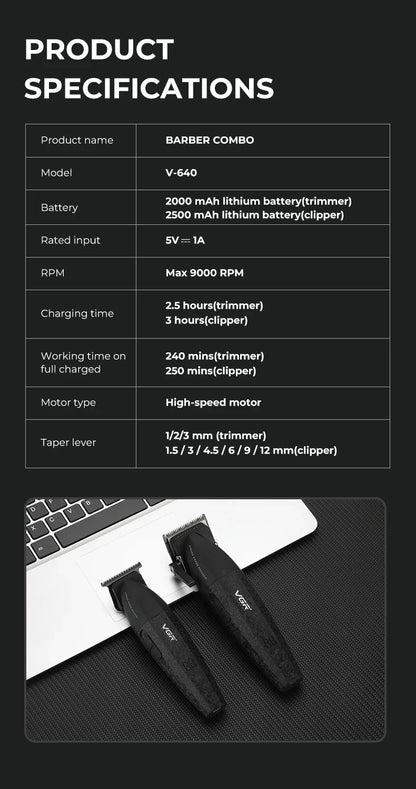 VGR V-640 Hair Trimmer – Professional Electric Hair Clipper, 9000 RPM Metal Trimmer for Men, Barber Hair Cutting Machine