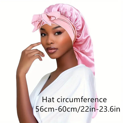 Bowknot Braid Bonnet - Unscented Satin Sleep Cap with Elastic Band and Long Tie, Breathable Night Hair Bonnet for Women