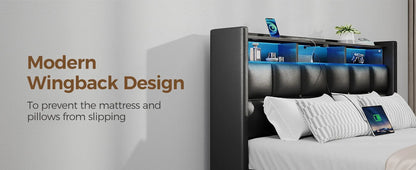 Twin Size Bed Frame with Lift-Up Storage – Charging Station, LED Lights & Upholstered Headboard, Heavy Duty Wooden Slats