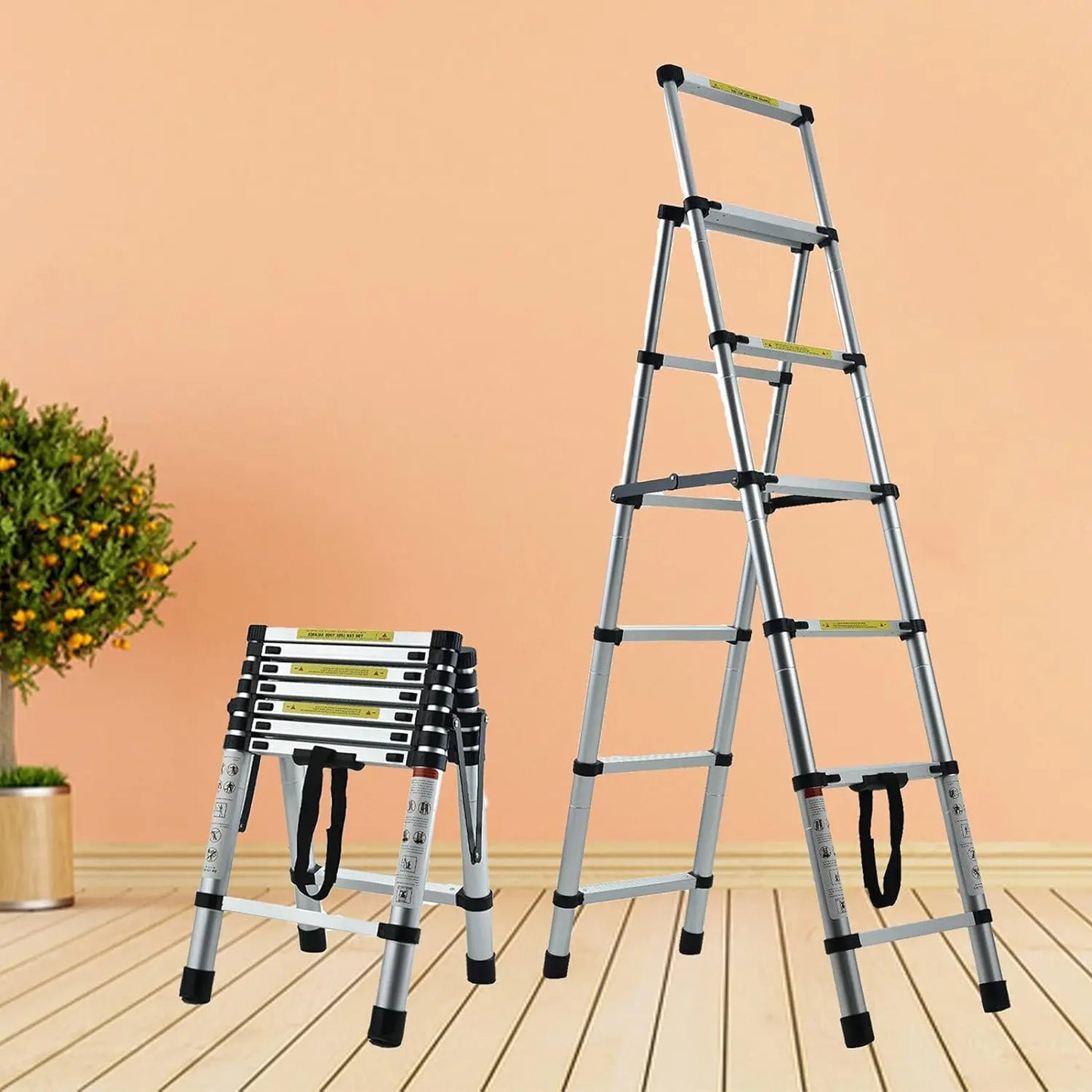 5+6 Step Telescopic Ladder – Multi-Purpose Folding Aluminium Ladder, Extendable & Portable Stair Ladder for Home & Work Use
