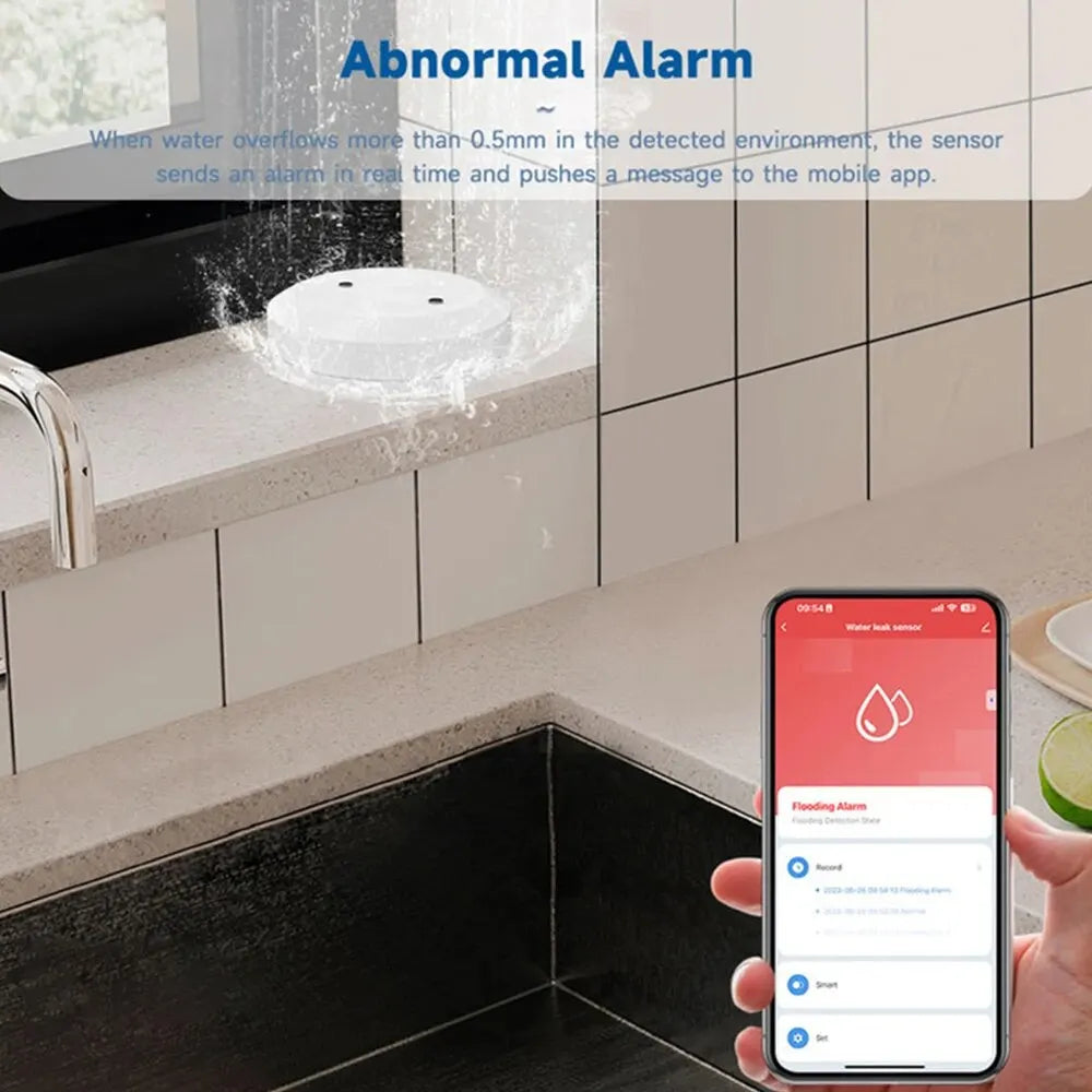ZigBee Water Sensor - Tuya Leak & Flood Detector for Kitchen/Bathroom, App Remote Monitoring & Home Assistant Support