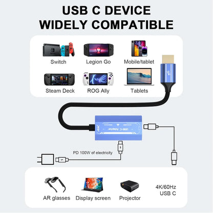 HDMI to USB-C 4K@60Hz Video Adapter – PC & Laptop Connector for Xreal Air, Rokid, VITURE, RayNeo AR/VR Glasses