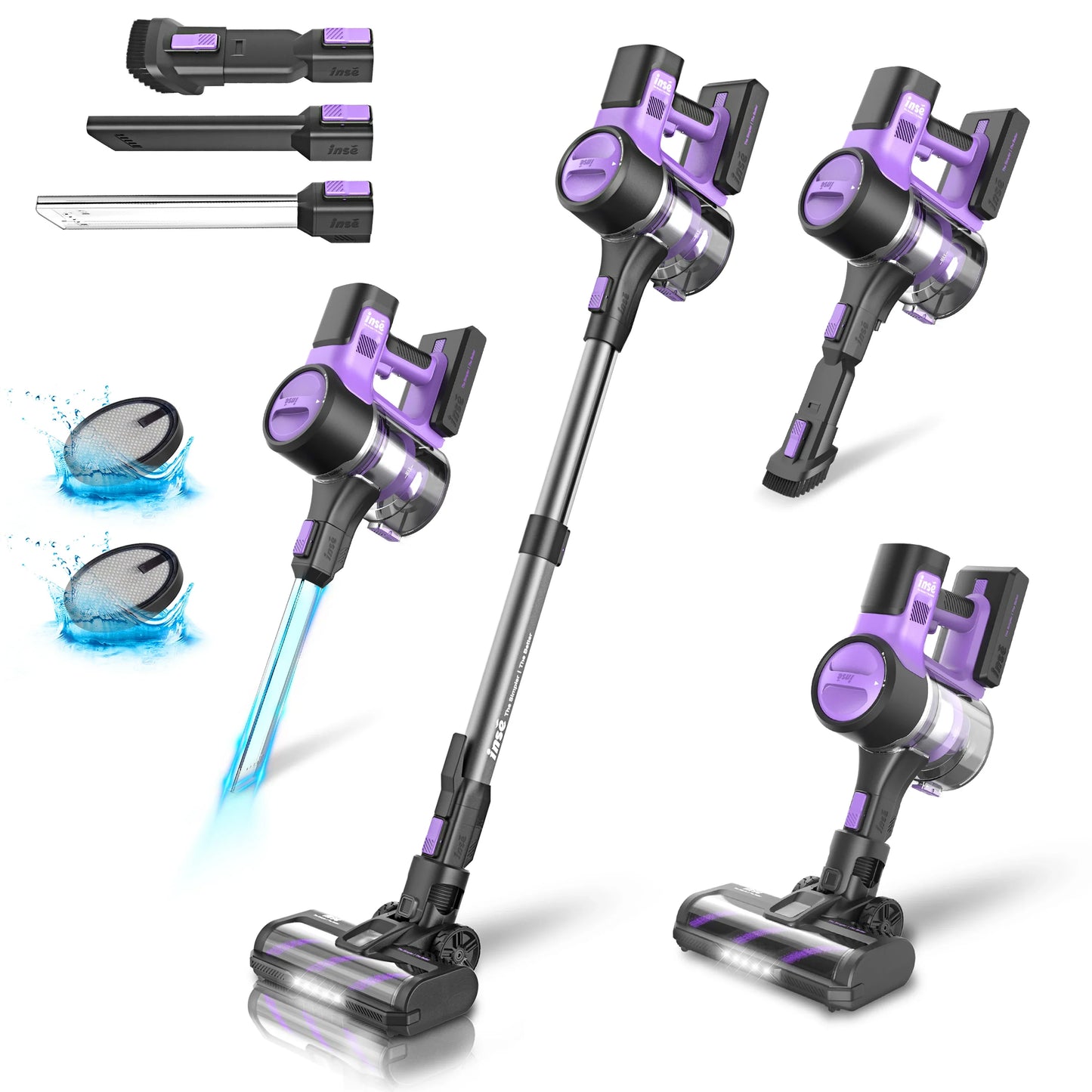 INSE S10 Cordless Vacuum Cleaner - 6 in 1 Stick Vacuum, 30KPa 350W Suction, Up to 50 Min Runtime, Rechargeable