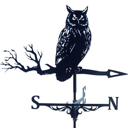 Owl Weather Vane - Black Metal Roof & Garden Wind Direction Decor