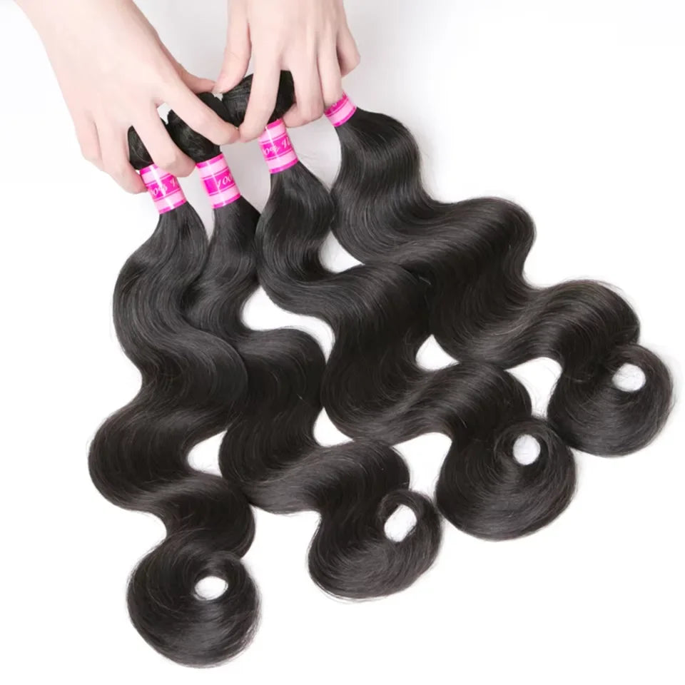 Body Wave Brazilian Human Hair Bundles – 1/3/4 Bundle Deals Natural & Jet Black Hair Extensions