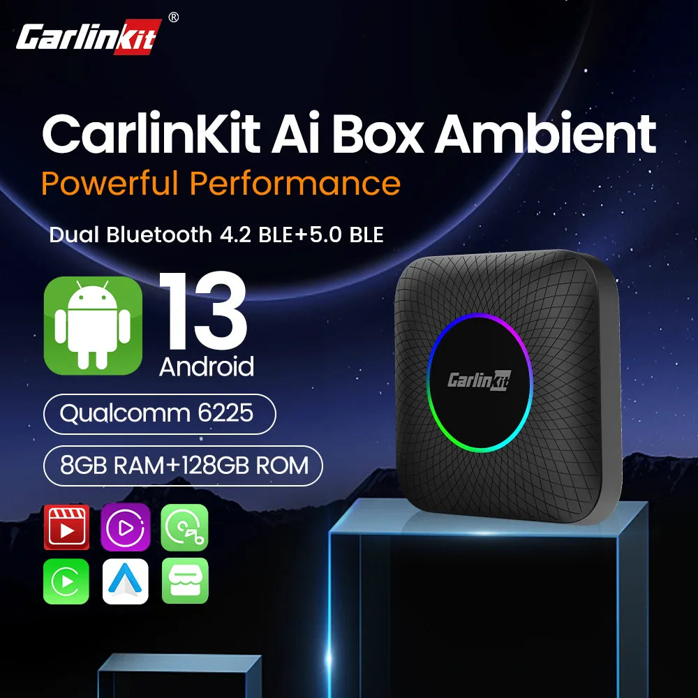 Carlinkit Android 13 TV Box - Wireless CarPlay and Android Auto Adapter with 8+128GB, LED Display - Supports YouTube, Netflix, IPTV, Spotify, GPS