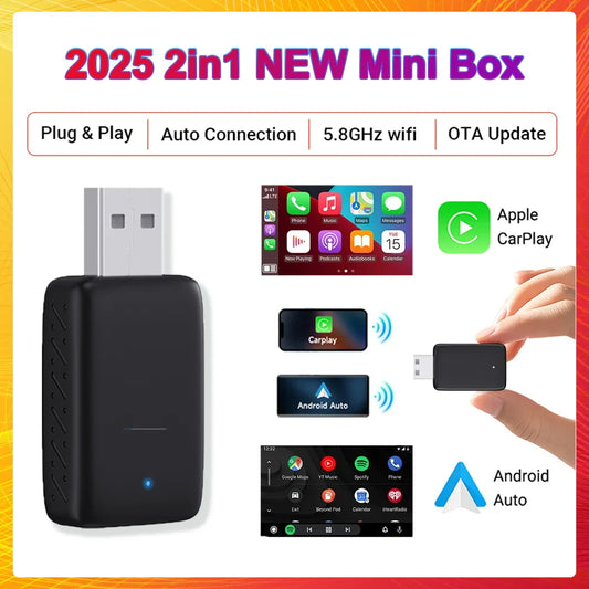 2025 New 2-in-1 Wired to Wireless CarPlay & Android Auto Adapter – Mini Plug & Play Dongle with Auto Connect, Bluetooth & WiFi