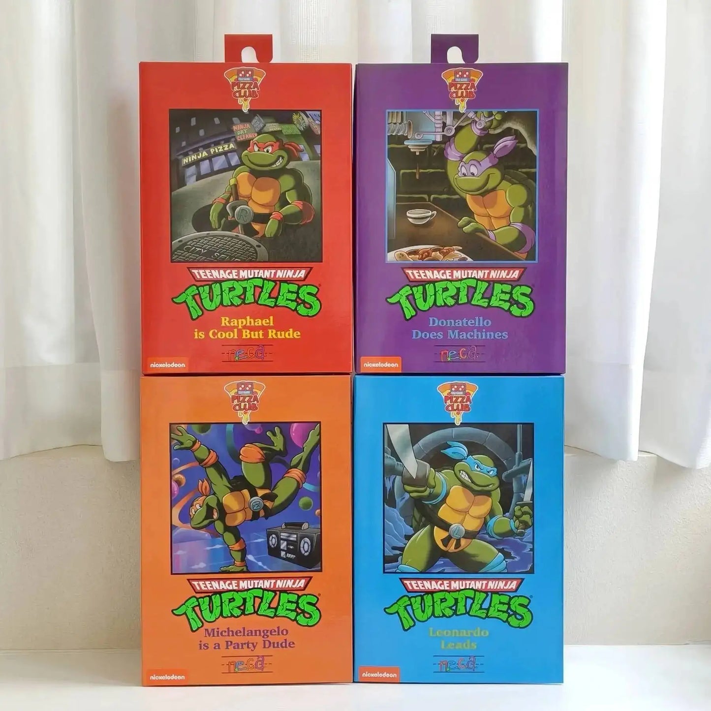 Four New NECA Anime Action Figures – Leonardo Teenage Mutant Ninja Turtles Pizza Club Model Figurines for Toys & Shelf Display