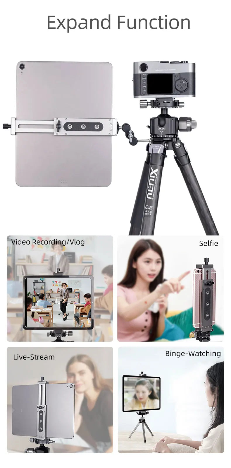 Universal Aluminum Alloy Tablet & Phone Stand – Adjustable Tripod Holder Clip for Mobile Devices