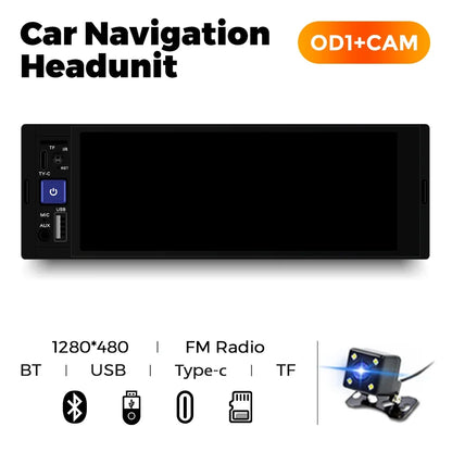 6.86" 1-DIN Car Stereo - HD Touchscreen Wireless CarPlay Bluetooth FM USB Multimedia Player