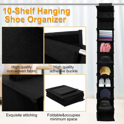 10-Shelf Hanging Shoe Organizer – Foldable Non-Woven Fabric Space-Saving Shoe Rack Multipurpose Storage