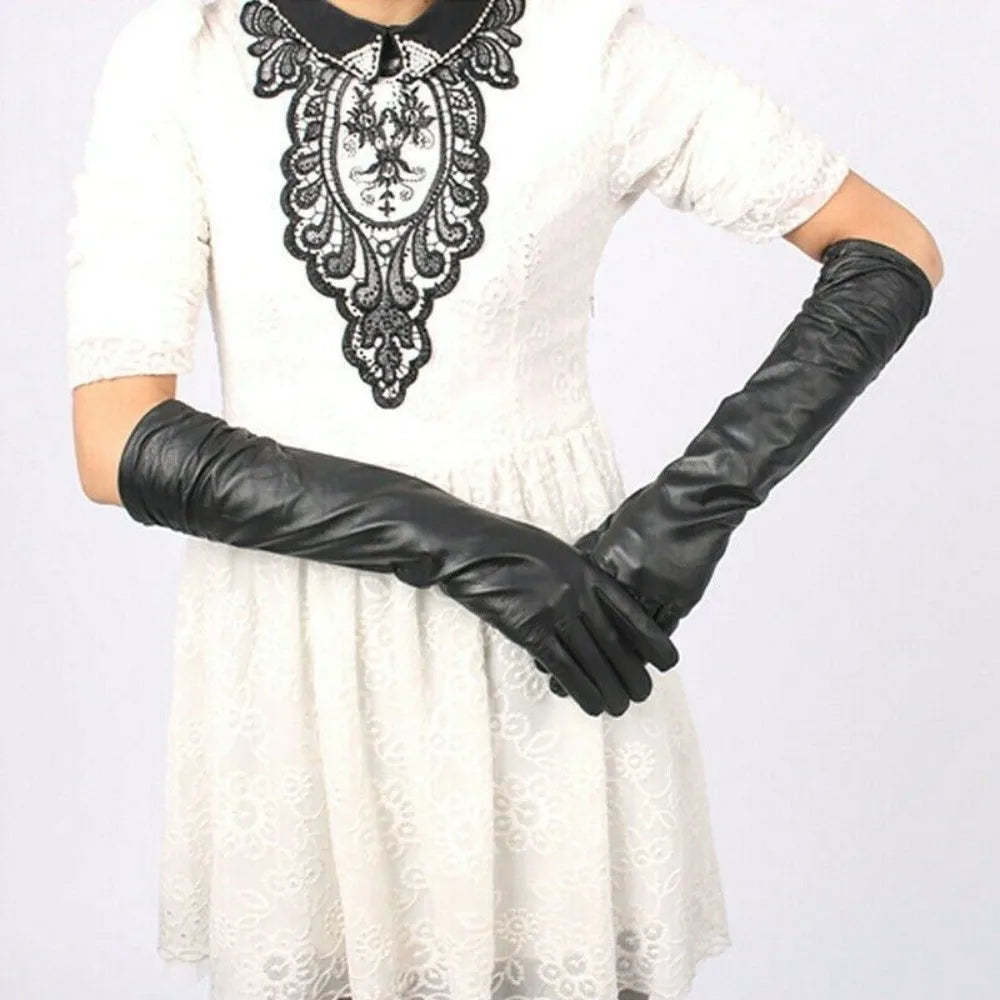 Fashion Women’s Long Leather Gloves – Warm Winter Elbow-Length Soft Lined Evening Party Gloves High Quality Stylish Handwear