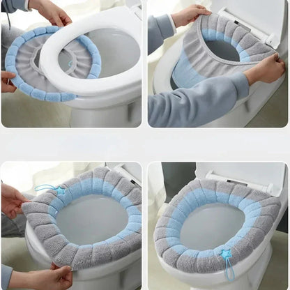Knitted Warm Toilet Cover with Carry Handle | Thickened Star Design for All Seasons | General Purpose Toilet Seat Cover