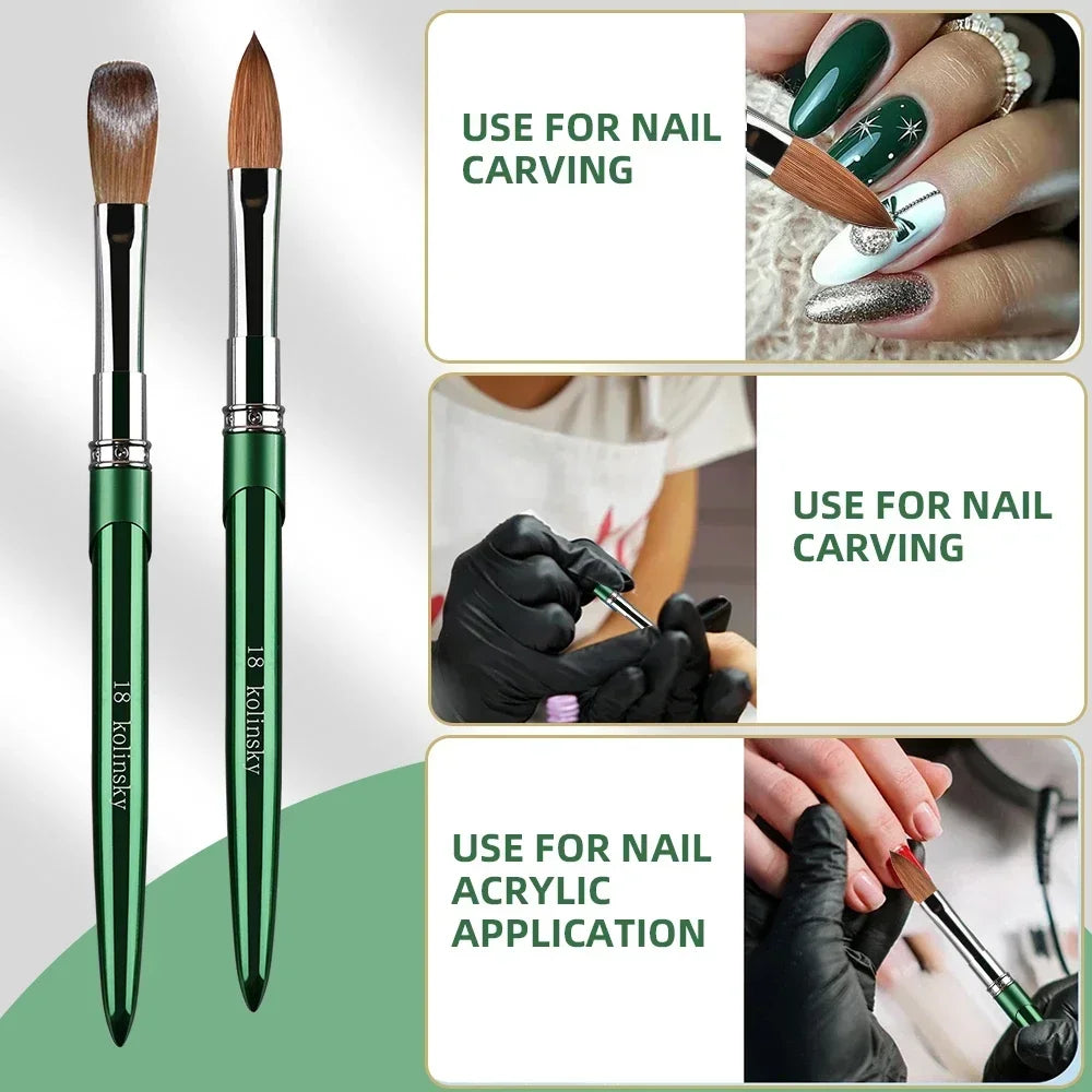 Kolinsky Acrylic Nail Brush — 100% Pure Metal Handle, Sizes 2-18 High-Quality Nail Tool
