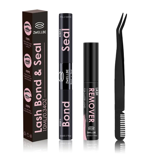 Lash Bond, Seal, and Remover Kit – Waterproof Cluster Eyelash Glue, Strong Hold, Fast Removal for DIY Extensions