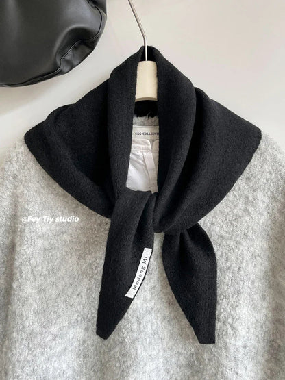 British Korean Style Wool Knitted Triangular Scarf – Multi-Functional Headscarf, Warm Knit Scarf for Women