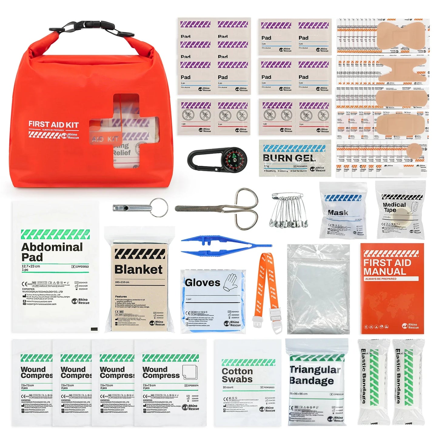 RHINO RESCUE Waterproof First Aid Kit — Lightweight Dry Bag with Emergency Survival Supplies for Outdoor Kayaking, Swimming & Boating