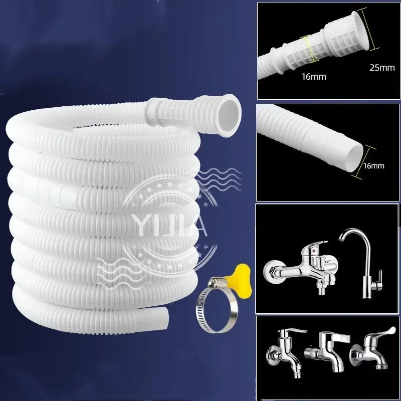 1–4M White Drain Hose Pipe — Extension Tube for Air Conditioner, Washing Machine & Kitchen Faucet