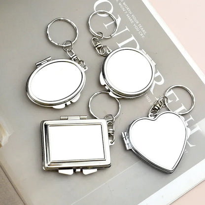 Mini Folding Keychain Makeup Mirror - Double-Sided Heart & Round Pocket Cosmetic Mirror for Travel