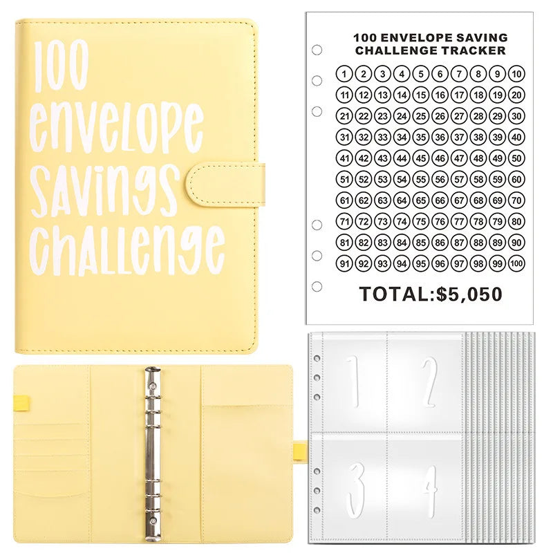 100 Envelope Challenge Binder – Savings Challenge Loose-Leaf Budget Binder with Cash Envelopes, Money Organizer System