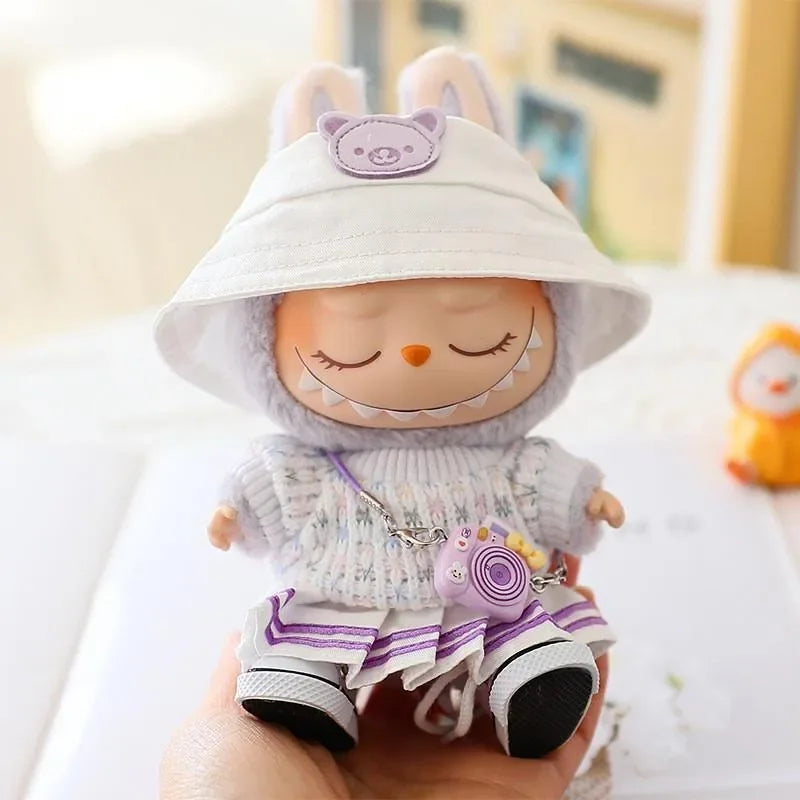 Mini Plush Doll Clothes – Kpop EXO Labubu Idol V1 V2 Circle Smile Shirt Outfit & Accessories Gift