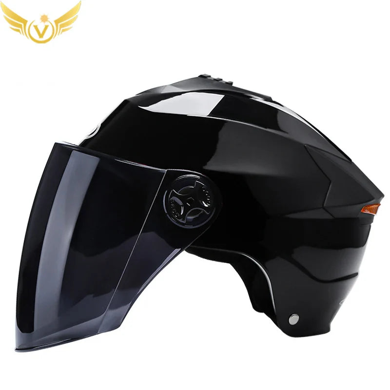 Motorcycle Helmet with LED Lights – Double Visor Moped Helmet for Men & Women, Electric Scooter & Bicycle Light, Rechargeable