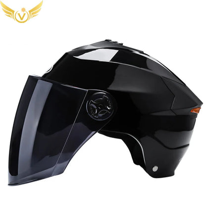 Motorcycle Helmet with LED Lights – Double Visor Moped Helmet for Men & Women, Electric Scooter & Bicycle Light, Rechargeable