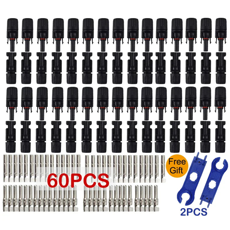 DC Solar Connector Kit 1000V 30A – IP67 Waterproof PV/MC Cable Connectors (5–200 Pcs, 2.5/4/6mm²)
