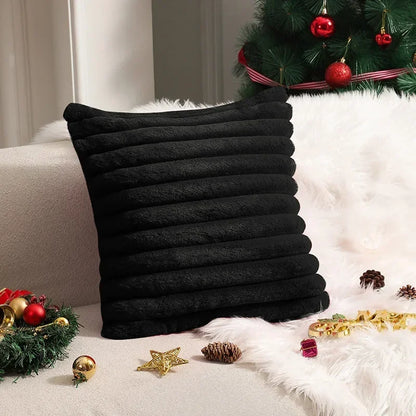 Faux Rabbit Fur Cushion Cover – Plush Soft Fluffy Striped Decorative Pillowcase for Luxury Sofa Home Decor