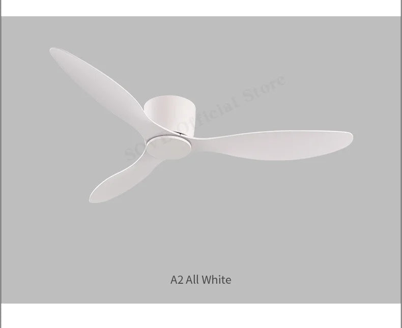 SOVE Modern Black & White Low Floor Ceiling Fan – 30W DC Motor with Remote Control, No Light, 220V