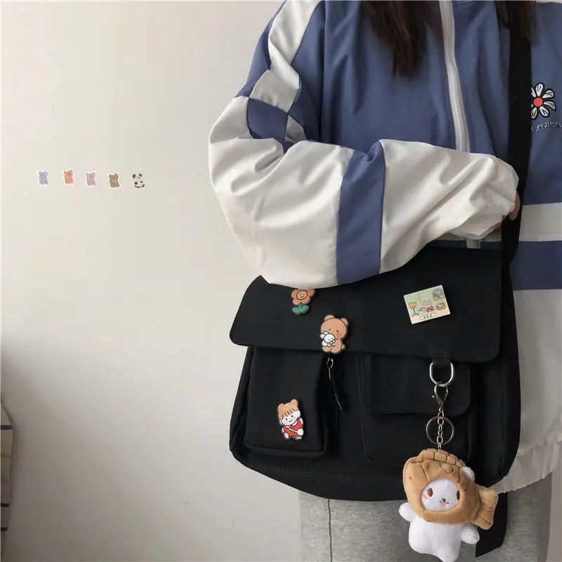 Women’s Casual Canvas Messenger Bag – Simple Printed Shoulder Satchel for School & Everyday Use