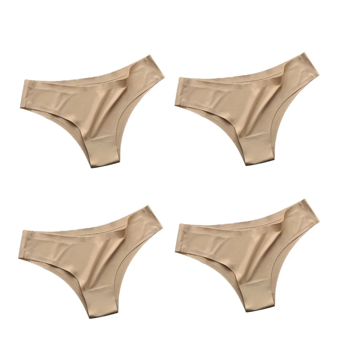 4PCS Seamless Ice Silk Panties Set for Women – Low Waist G-String, Soft Ultra-Thin Sexy Underwear Briefs