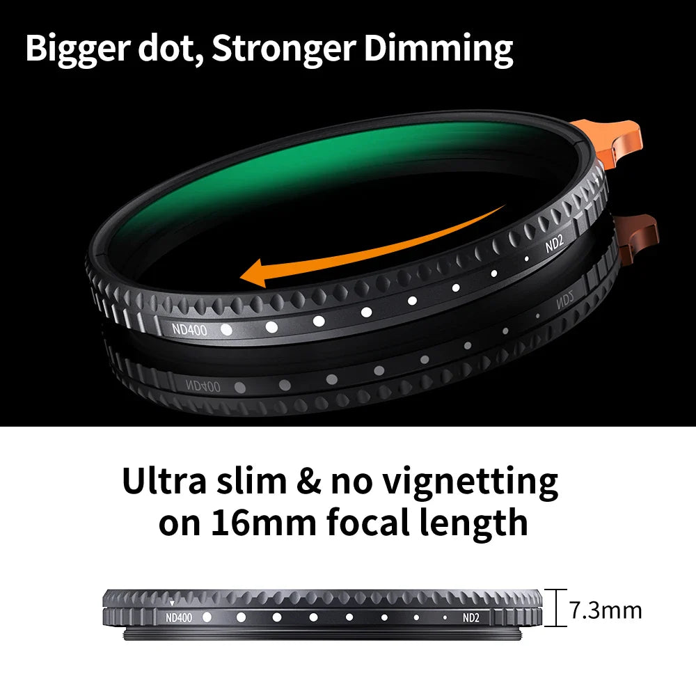 K&F Concept Variable ND Filter ND2–ND400 | HD Adjustable Neutral Density Lens Filter, 49mm–82mm