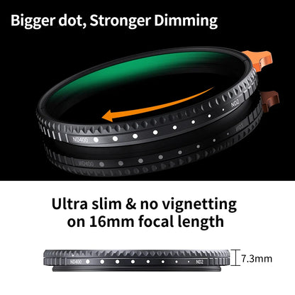 K&F Concept Variable ND Filter ND2–ND400 | HD Adjustable Neutral Density Lens Filter, 49mm–82mm