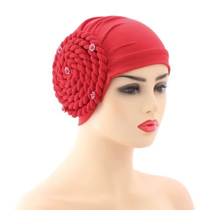 Diamond Braided Turban Hat for Women – Muslim Hijab Bonnet, African Headwrap Cap, Inner Headscarf