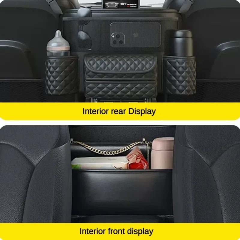 Car Seat Middle Hanger Storage Bag – Luxury Auto Handbag Holder, Tissue Pockets, and Seat Organization Bag