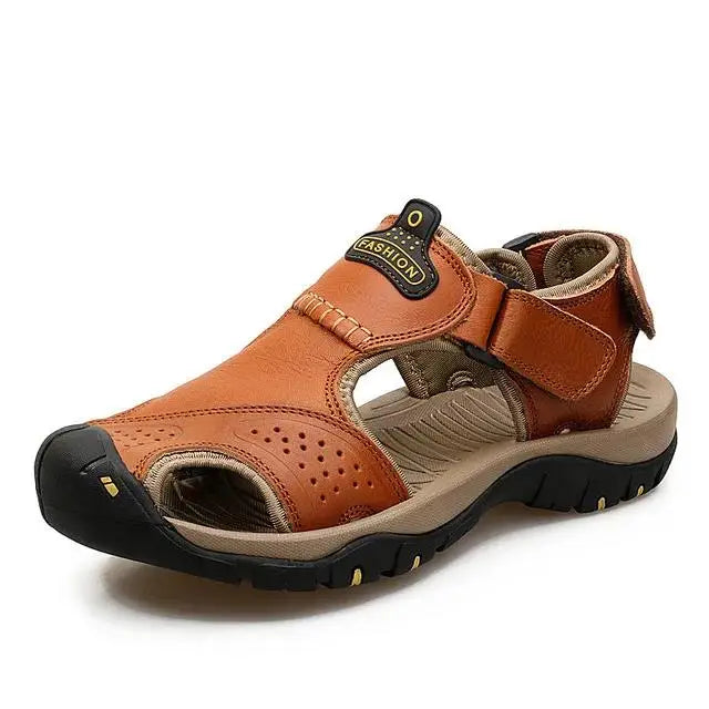 Men's Leather Summer Sandals - Breathable Casual Outdoor Beach Slippers & Wading Shoes