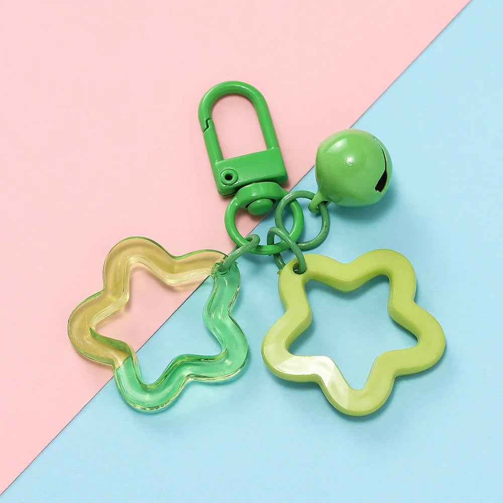 Hollow Star Charm Pendant Keychain – Colorful Acrylic Beads with Bell Bag Lanyard Keyring Jewelry Making Accessories