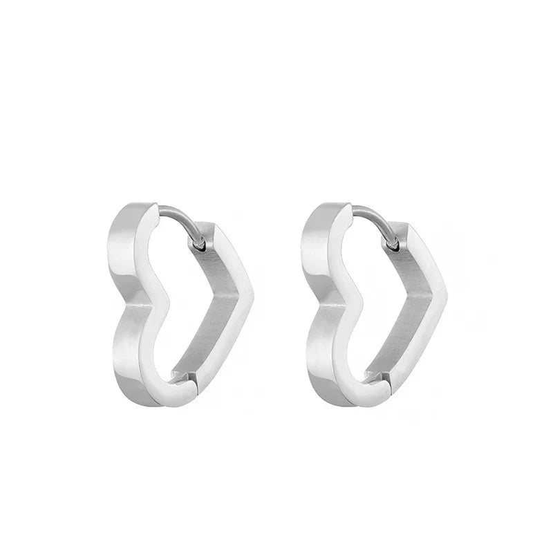 Classic Stainless Steel Hoop Earrings - Heart, Star, Oval & Geometric Punk Hip Hop Jewelry for Women & Men