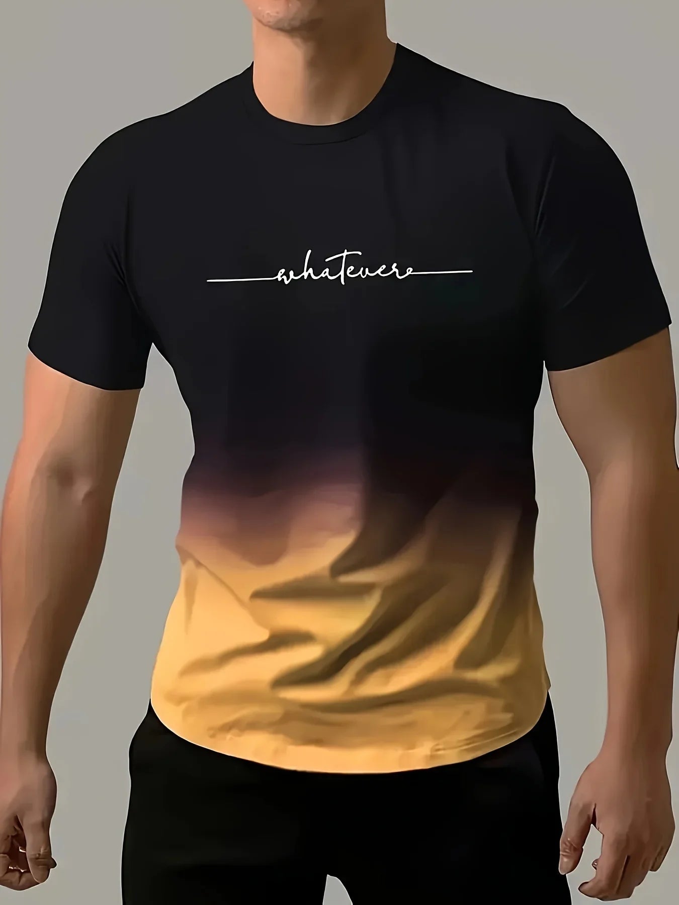 Men's Casual Crew Neck T-Shirt – Gradient Color Short Sleeve for Sports & Everyday Wear