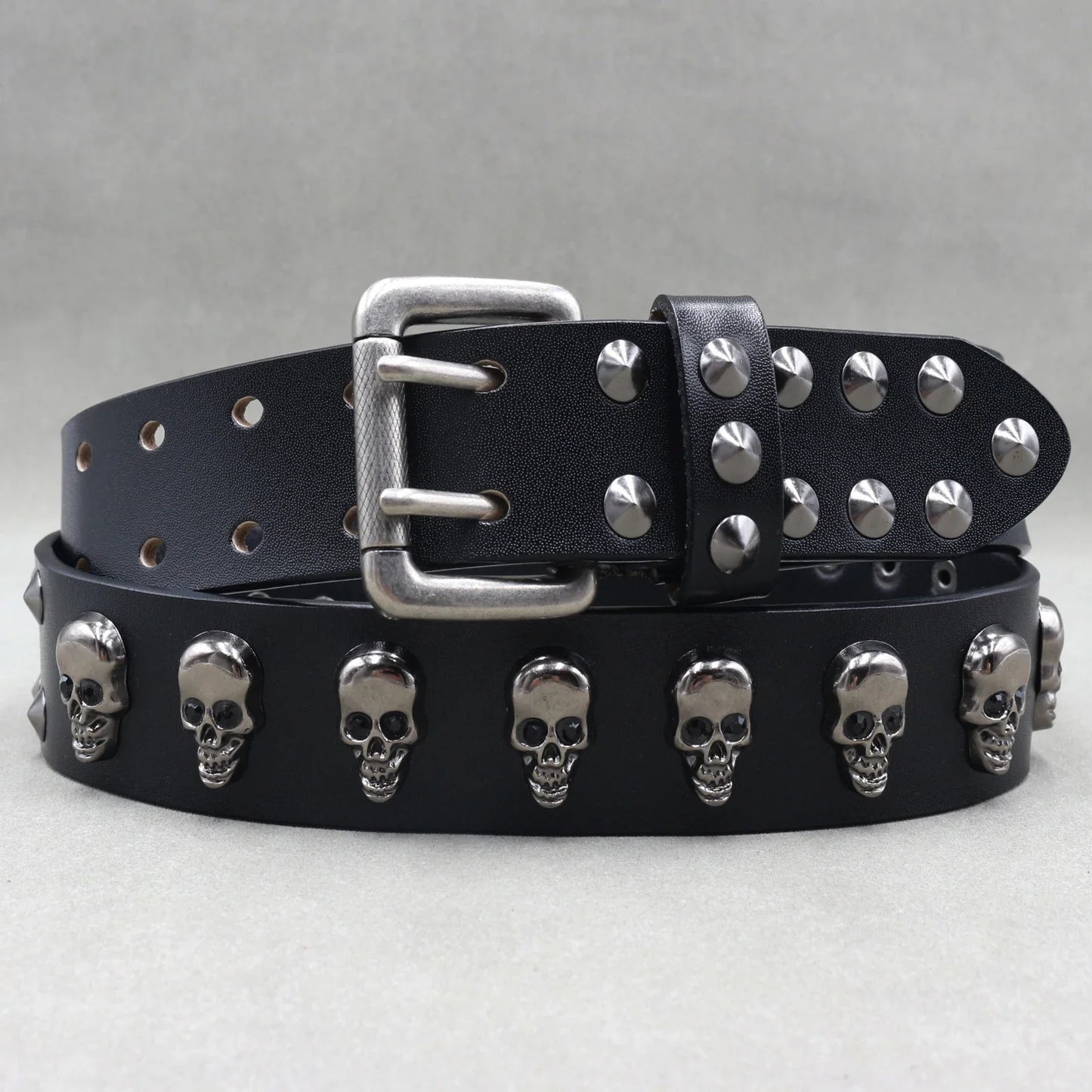Men’s Designer Rivet Belt – Genuine Cowhide Leather Punk Rock Pin Belt for Jeans, Luxury Black Leather Belt
