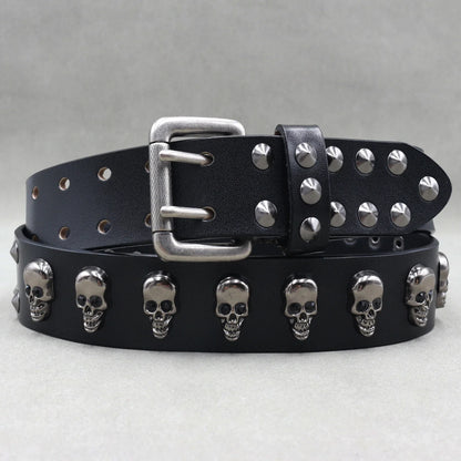 Men’s Designer Rivet Belt – Genuine Cowhide Leather Punk Rock Pin Belt for Jeans, Luxury Black Leather Belt